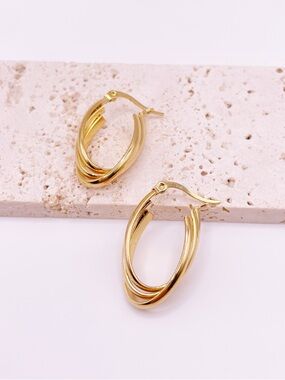 Gold Twisted Hoop Earrings - Women's Jewelry
